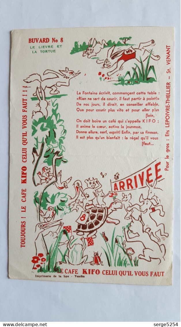 Café Kifo - Buvard N° 8 - Les Fables De La Fontaine - Le Lièvre Et La Tortue - Café & Thé