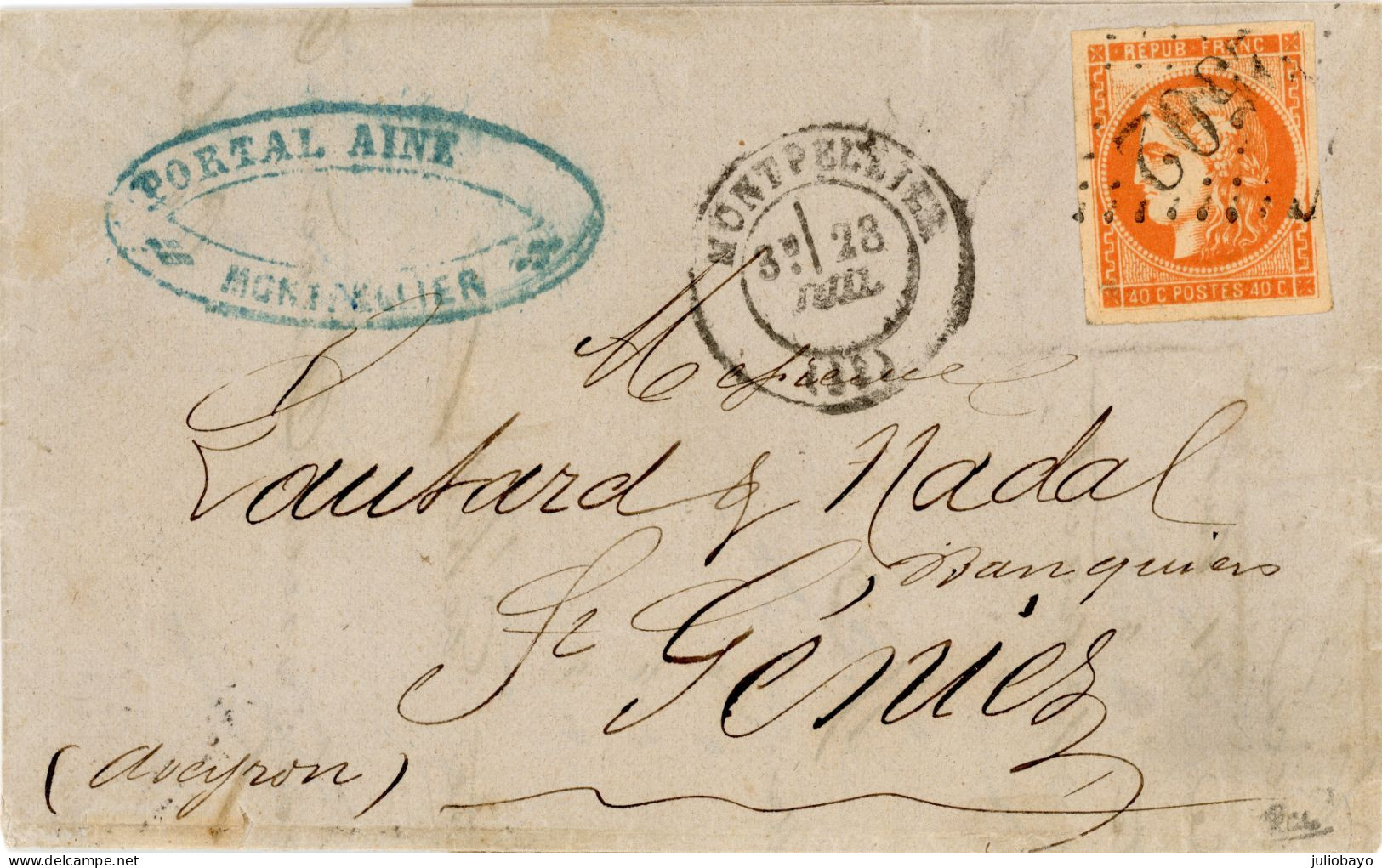 28 Juillet 1871 N°48 TTB Tres Belle Nuance,GC 2502 Montpellier Vers Saint Géniez Hérault , Signé Calves - 1849-1876: Klassik