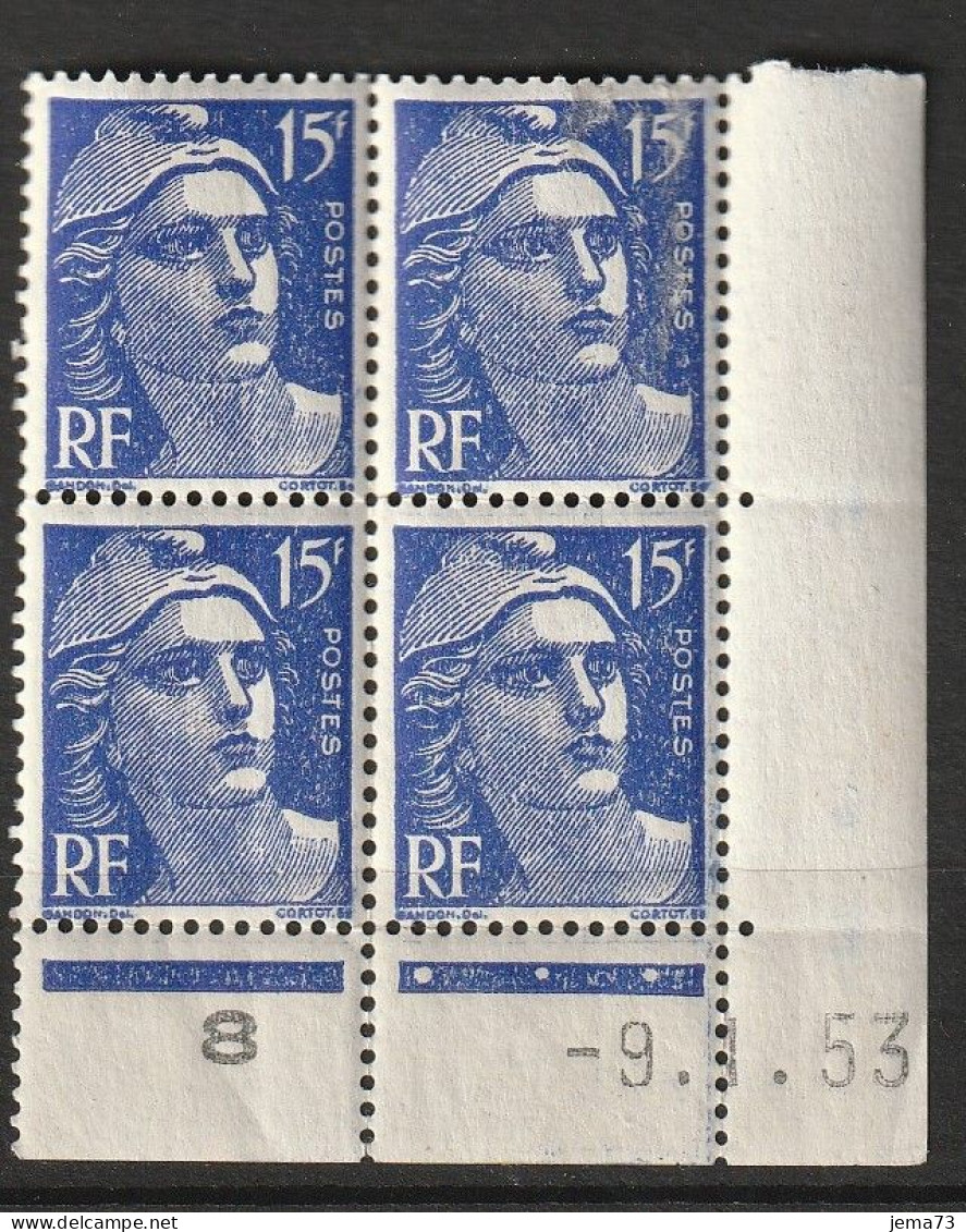 N° 886 Type Marianne De Gandon: Beau Bloc Coins Datés 9.1.53 Neuf Impéccable - 1950-1959