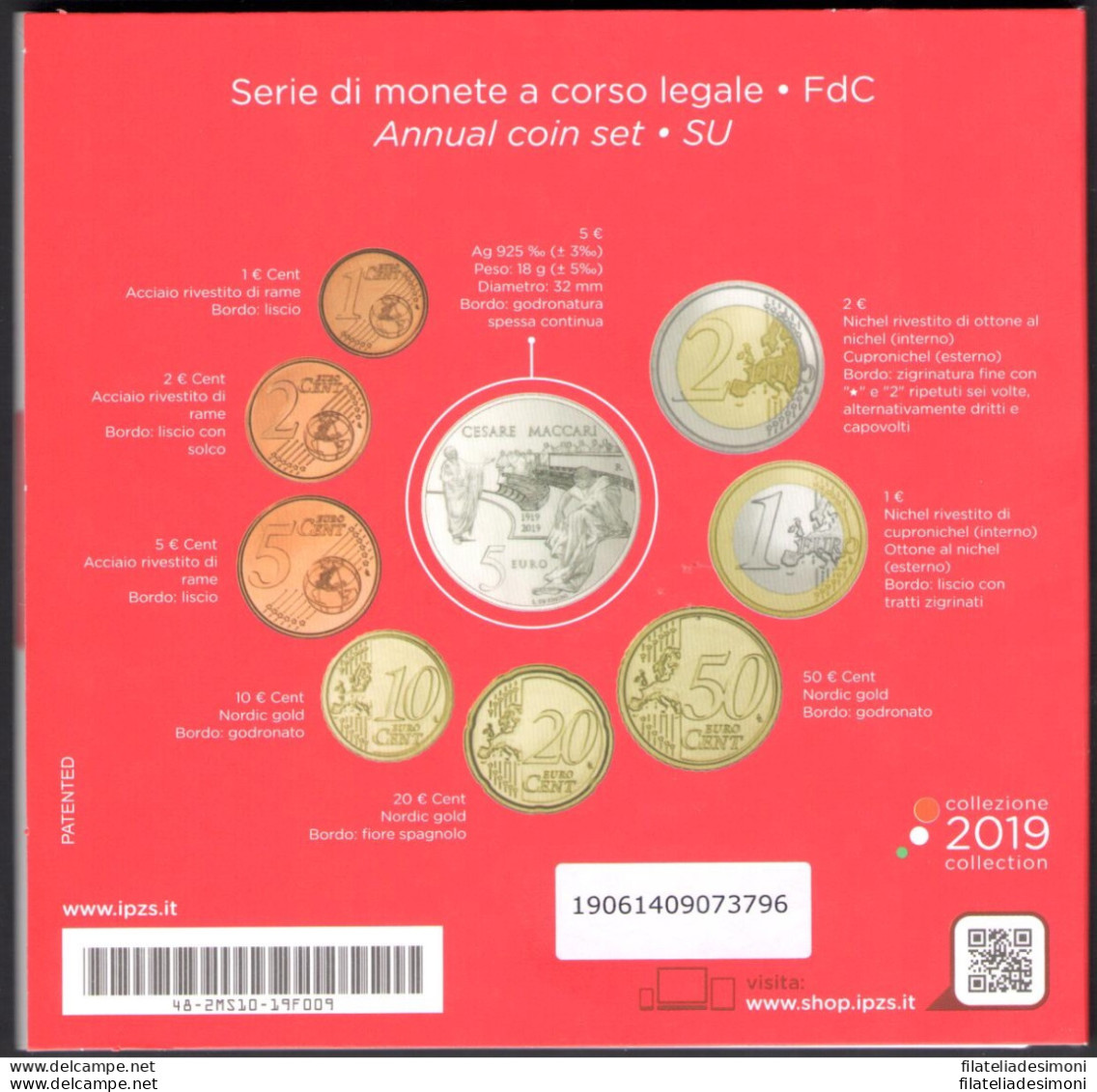 2019 Italia , Repubblica Italiana , Serie Di Monete A Corso Legale , Cesare Macc - Sets Sin Usar &  Sets De Prueba