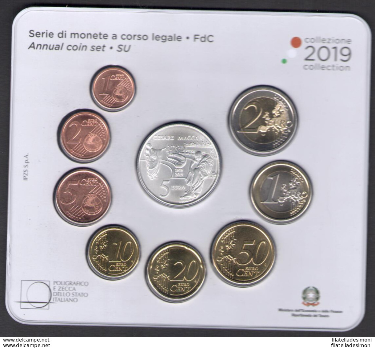 2019 Italia , Repubblica Italiana , Serie di Monete a Corso Legale , Cesare Macc