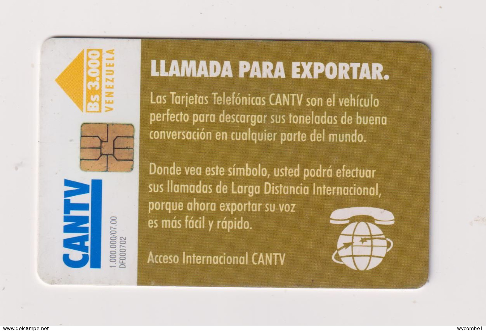 VENEZUELA  -  Exportacion Chip Phonecard - Venezuela