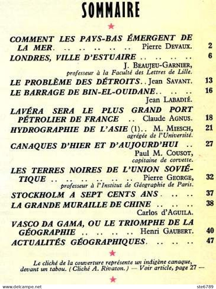 GEOGRAPHIA N° 21 1953 Pays Bas , Londres , Lavéra , Vasco Da Gama , Canaques , Stockholm , Muraille Chine - Geography