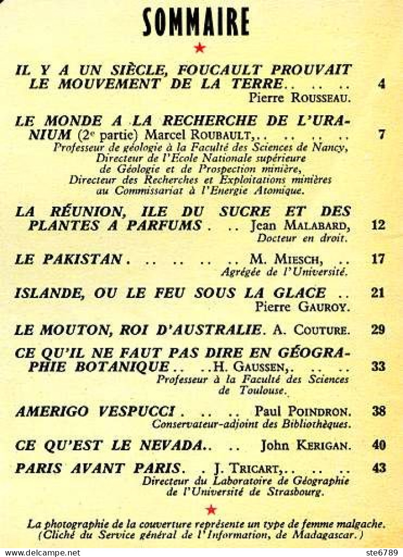 GEOGRAPHIA N° 5 1952 Foucault , Uranium , La Réunion , Pakistan , Islande Le Mouton , Nevada , Paris - Geography