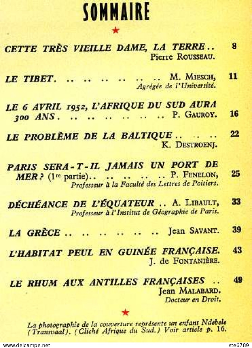 GEOGRAPHIA N° 6 1952 Tibet , Afrique Du Sud , Baltique , Paris , Equateur , Grèce , Guinée Francaise , Le Rhum - Geographie