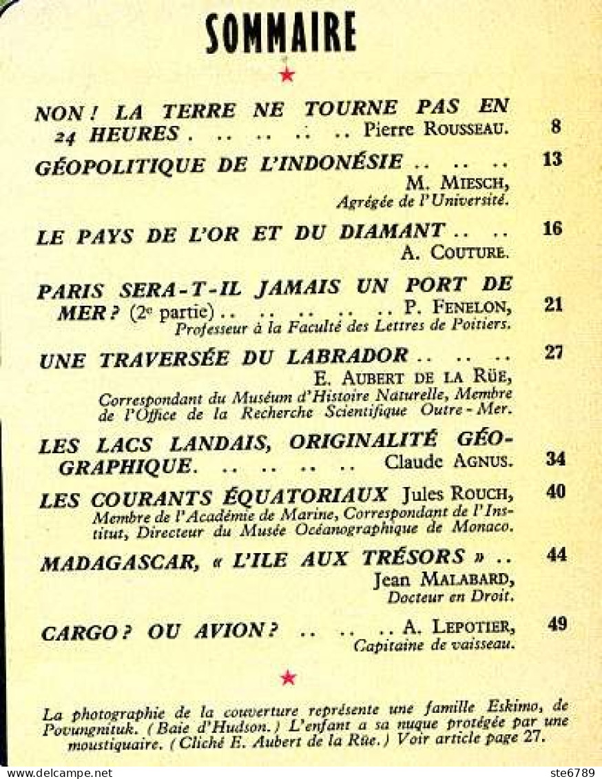 GEOGRAPHIA N° 7 1952 Indonésie , Labrador , Lacs Landais , Madagascar , Afrique Du Sud Or Diamant - Geographie