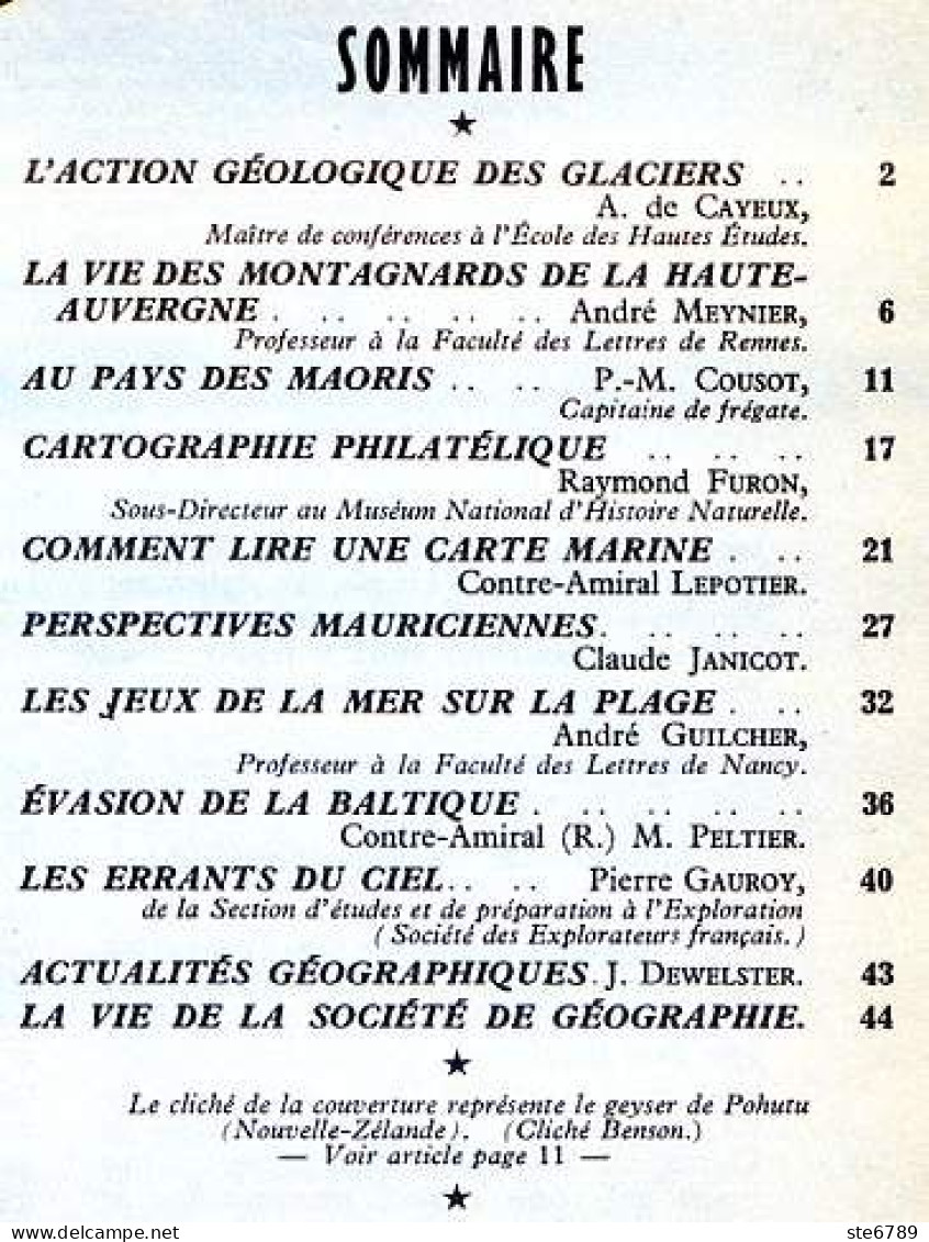 GEOGRAPHIA N° 34 1954 Glaciers , Montagnards Hte Auvergne , Maoris , Ile Maurice - Geografía