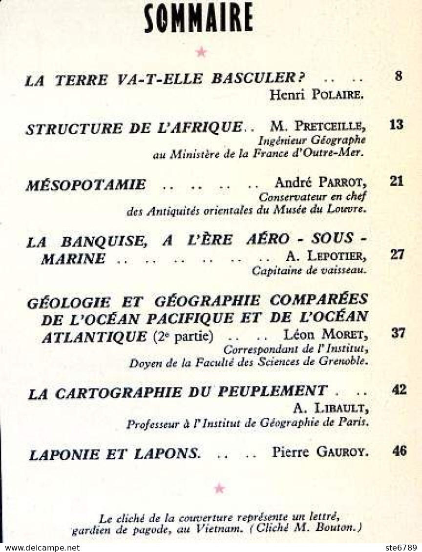 GEOGRAPHIA N° 14 1952 Structure Afrique , Mésopotamie , La Banquise ,  Peuplement Cartographie , Laponie Et Lapons - Geografía