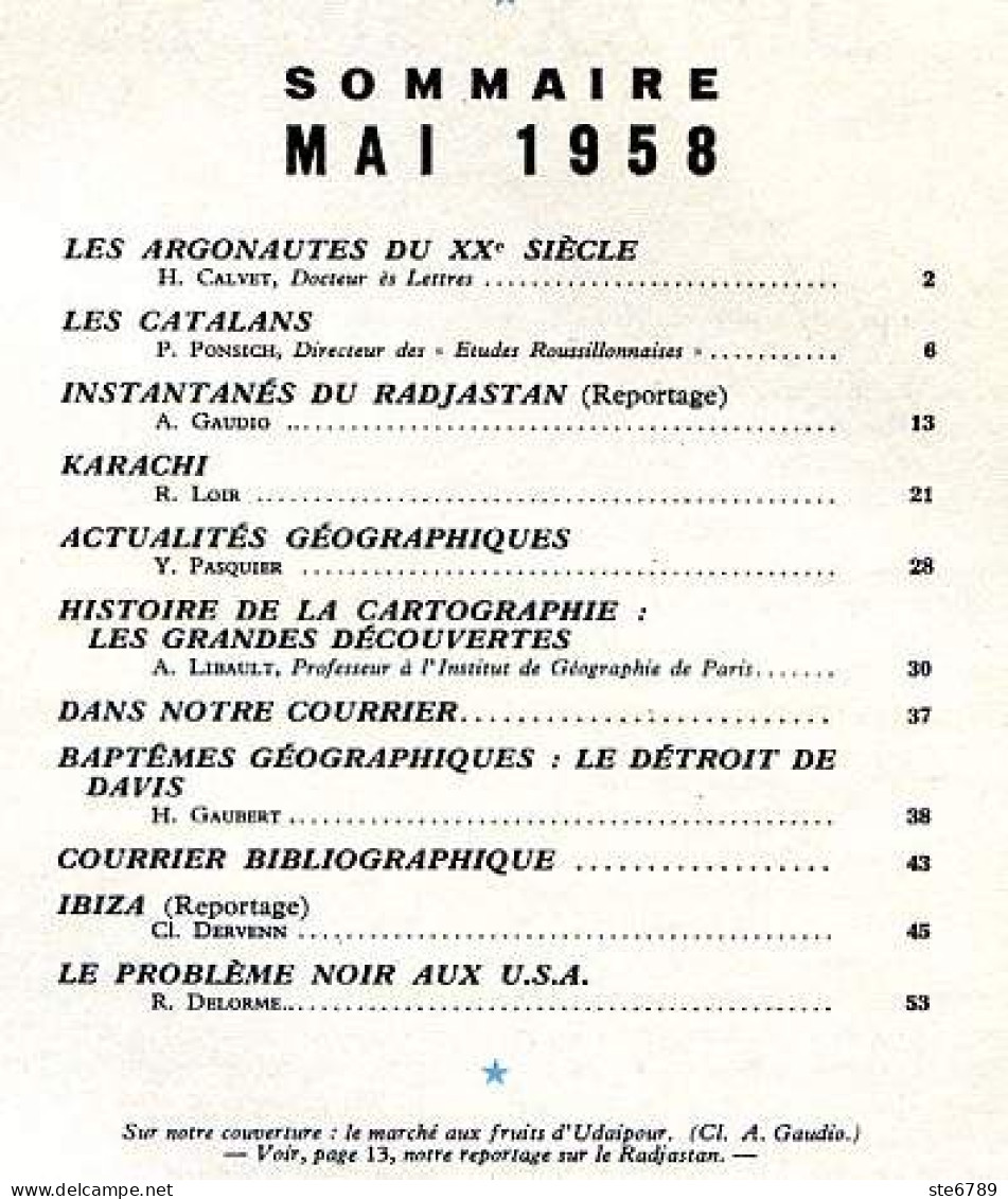 GEOGRAPHIA N° 80 1958 Radjastan , Les Catalans , Karachi , Détroit Davis , Ibiza , Probleme Noir USA - Geografía