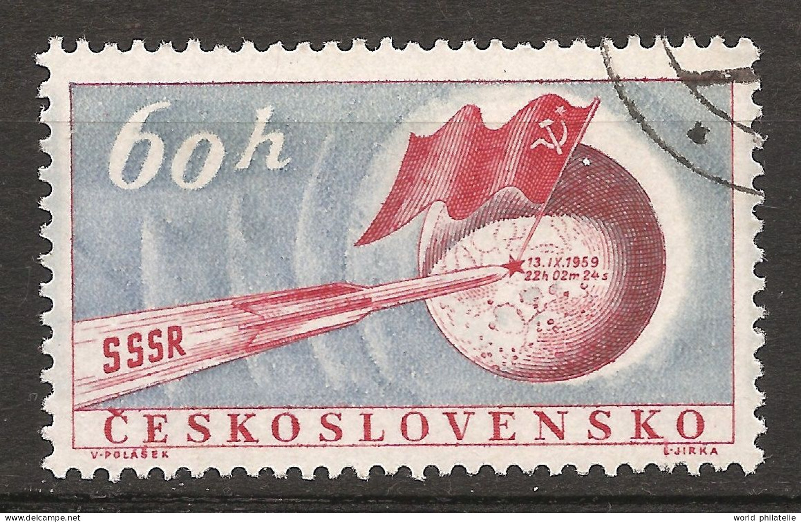 Tchécoslovaquie 1959 N° 1042 O Espace, Lollini, Lunik II, Drapeau, Russie, Lune, Conquête, Sol Lunaire, Science - Usati