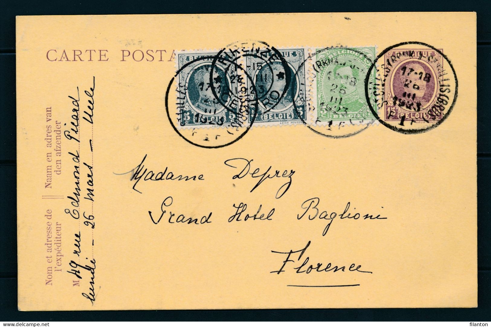 PWS - Cachet "ST-GILLES (BRUX) - ST-GILLIS (BRUS.)" Dd. 25-03-1923 + "FIRENZE - CENTRO" (It.) - (ref.1703) - Briefkaarten 1909-1934