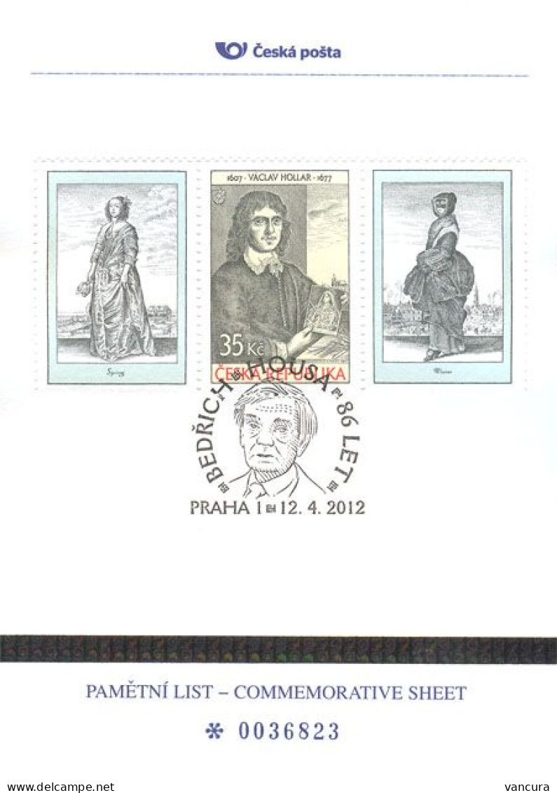 PLZ 17 Commemorative Sheet Czech Republic Bedrich Housa Anniversary 2012 Hollar - Engravings