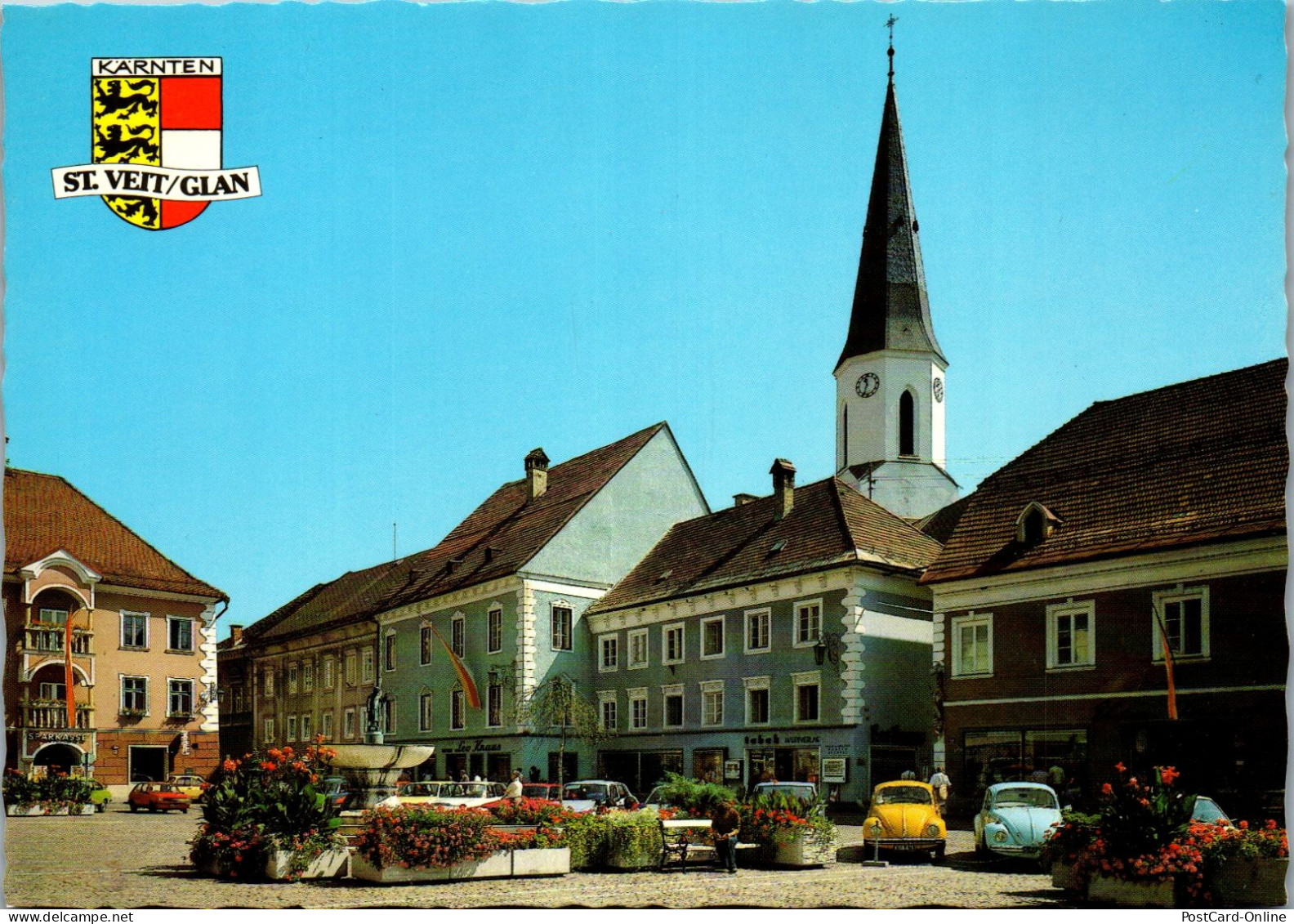 48763 - Kärnten - St. Veit A. D. Glan , Hauptplatz Mit Kirche Und Schüsselbrunnen , VW Käfer , Auto - Nicht Gelaufen  - St. Veit An Der Glan