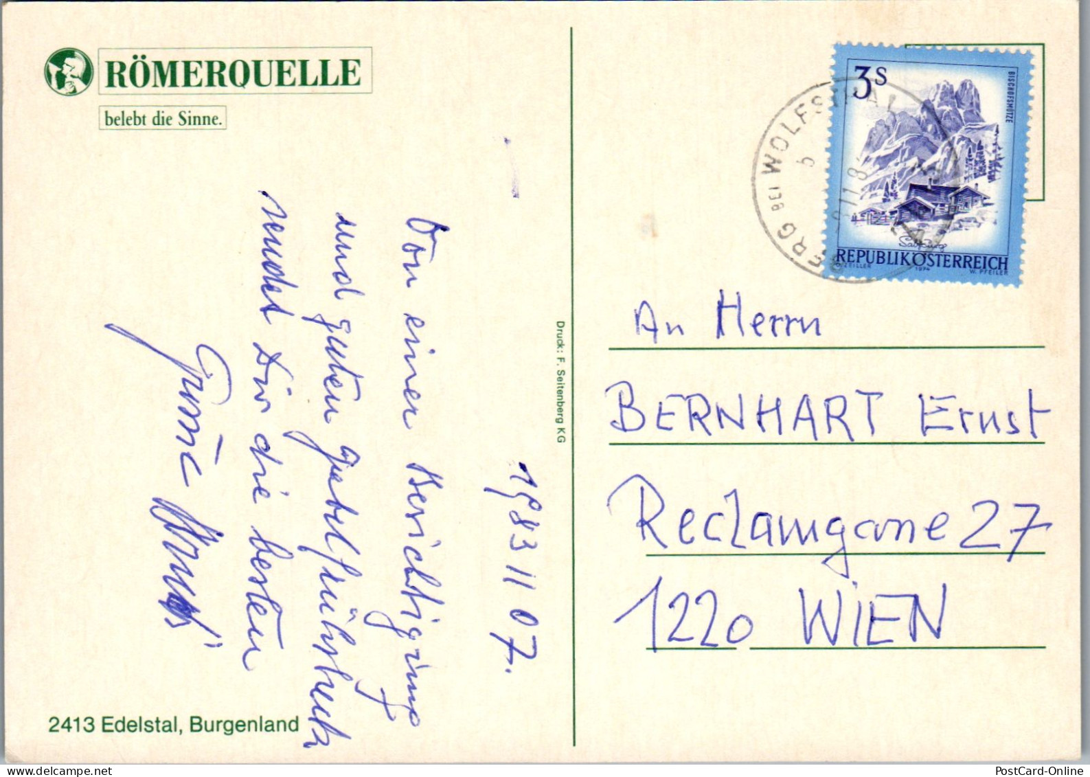 48740 - Burgenland - Edelstal , Römerquelle - Gelaufen 1983 - Neusiedlerseeorte