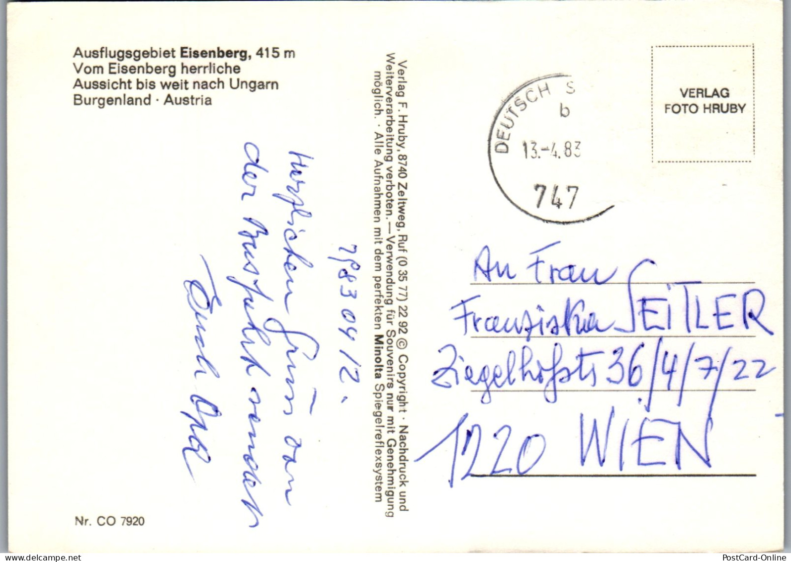 48742 - Burgenland - Eisenberg , Panorama - Gelaufen 1983 - Oberwart