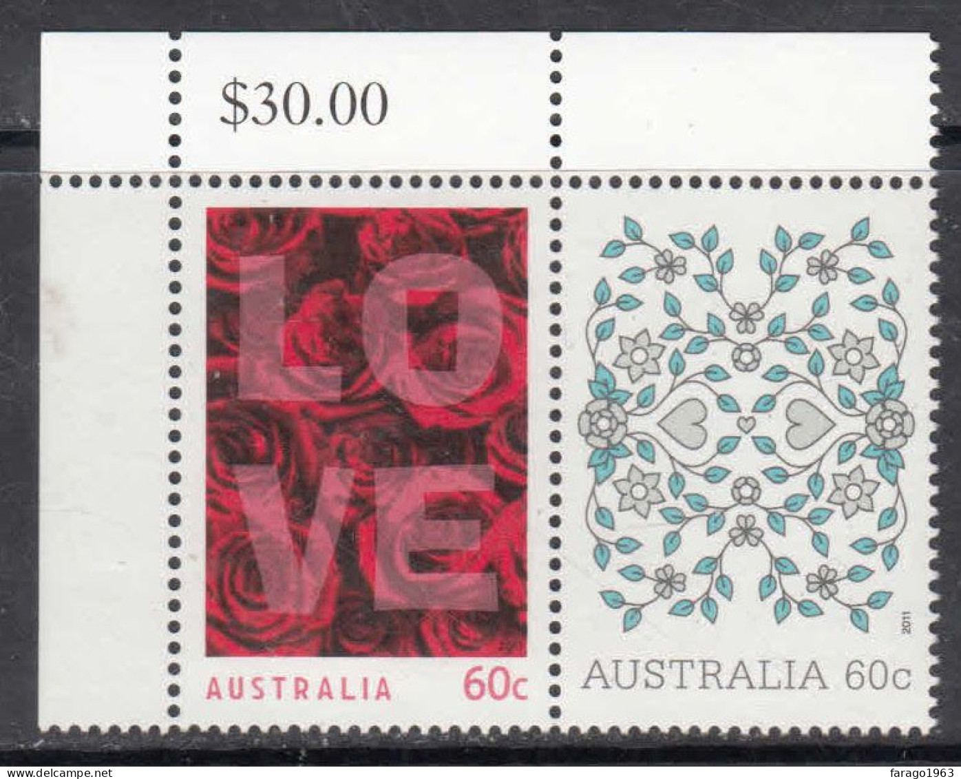 2011 Australia Love Complete Pair  MNH - Mint Stamps