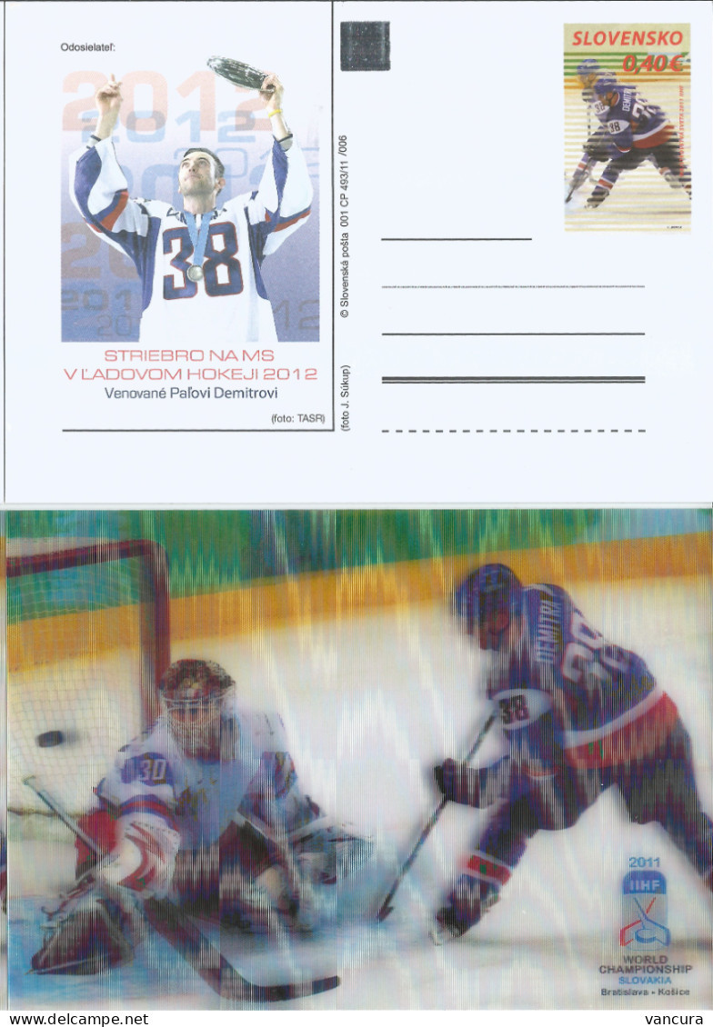 06 CP 493/12 Slovakia Ice Hockey Championship 2012 Silver Medal POOR SCAN CAUSED BY THE LENTICULAR EFFECT! - Postales