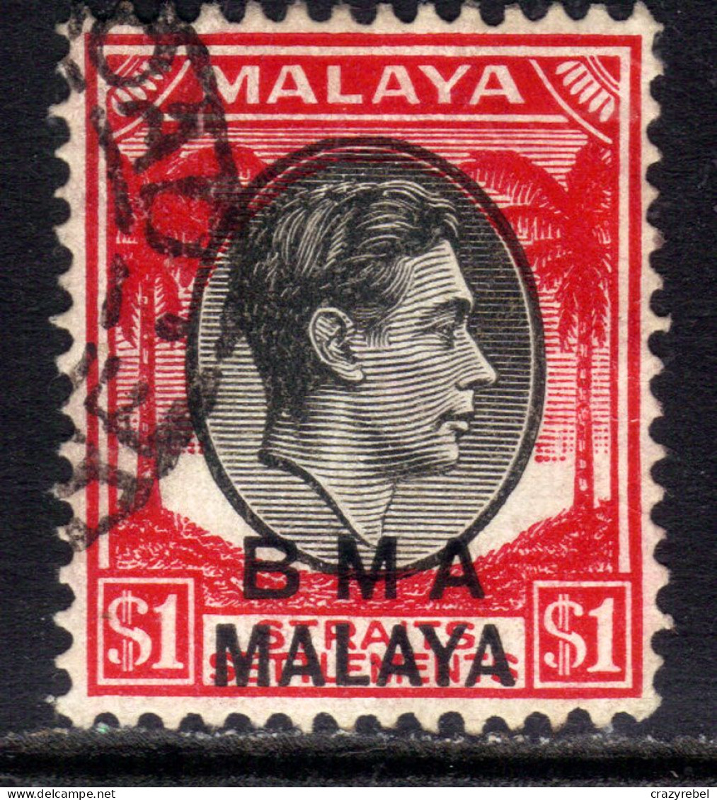 Malaya 1945 - 48 KGV1 $1 Black & Red BMA OVPT  Used SG 15 Die 1  ( K786 ) - Malaya (British Military Administration)