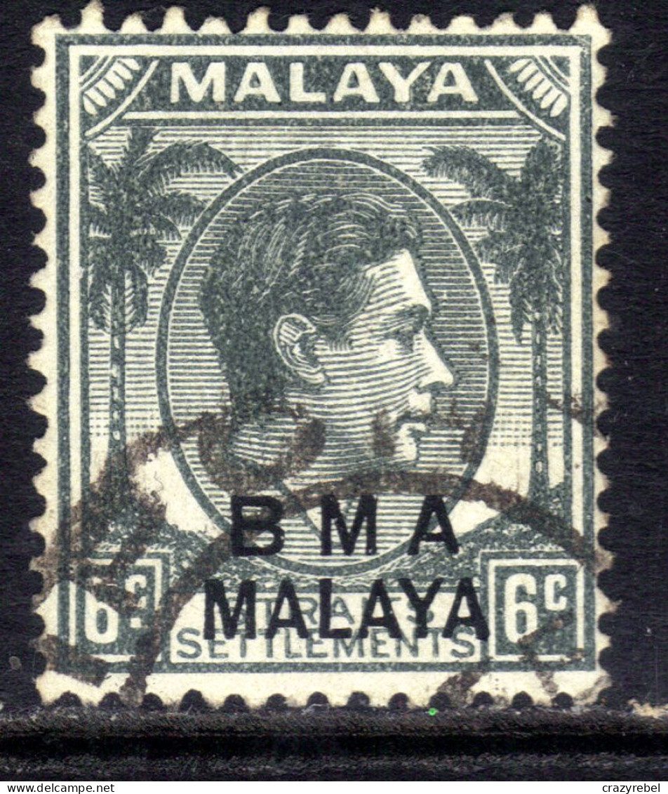 Malaya 1945 - 48 KGV1 6ct Grey BMA OVPT  Used SG 6a Die 2  ( K1307 ) - Malaya (British Military Administration)