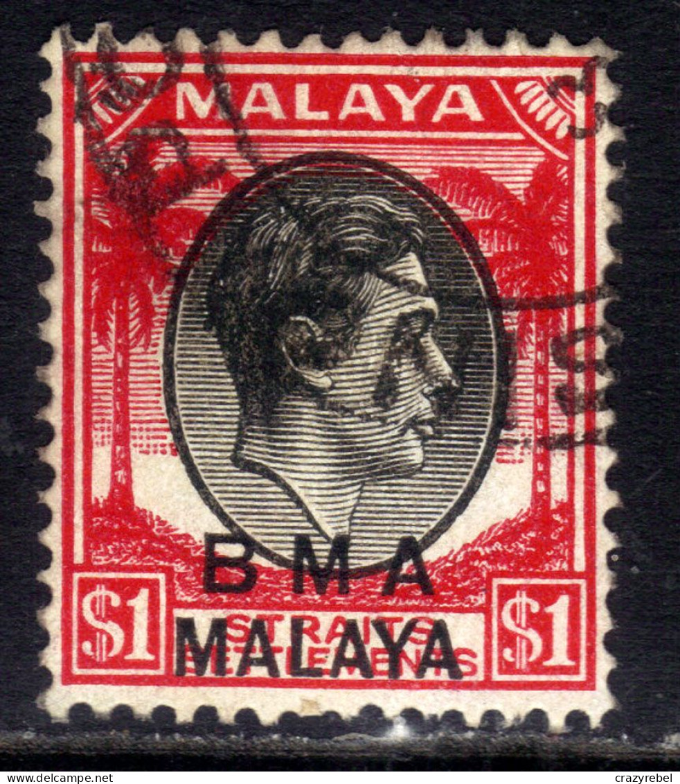 Malaya 1945 - 48 KGV1 $1 Black & Red BMA OVPT  Used SG 15 Die 1  ( K781 ) - Malaya (British Military Administration)
