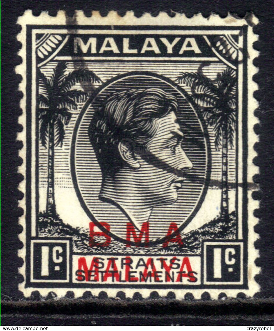 Malaya 1945 - 48 KGV1 1ct Black BMA OVPT  Used SG 1 Die 1 ( L943 ) - Malaya (British Military Administration)
