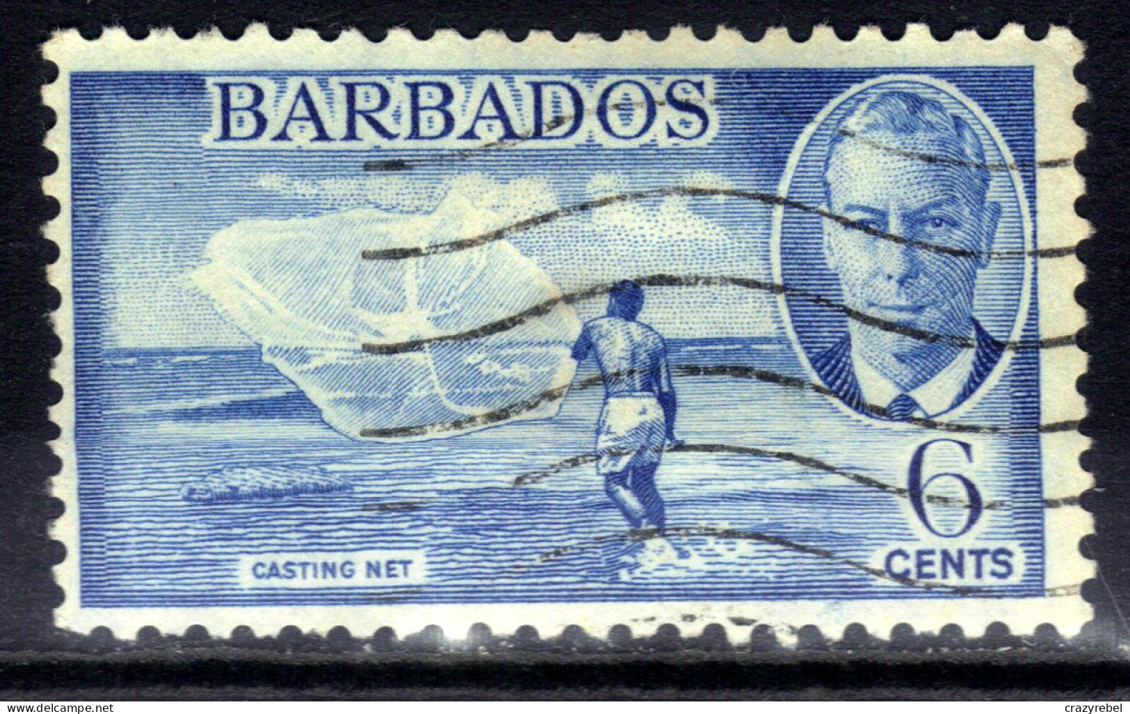 Barbados 1950 KGV1 6ct Light Blue Casting Net Used SG 275 ( J562 ) - Barbades (...-1966)