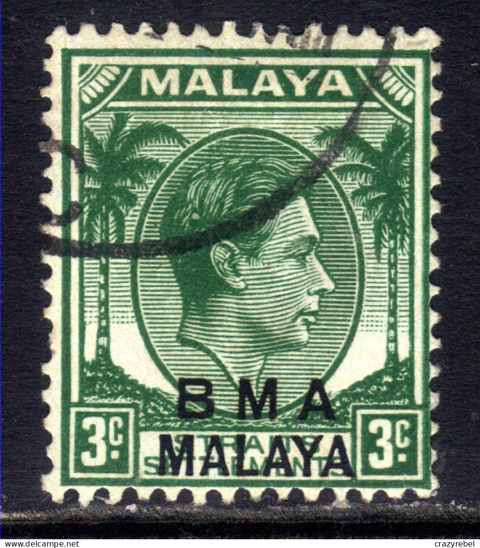 Malaya 1945 - 48 KGV1 3ct Green BMA OVPT  Used SG 4b Die 1 ( K1281 ) - Malaya (British Military Administration)