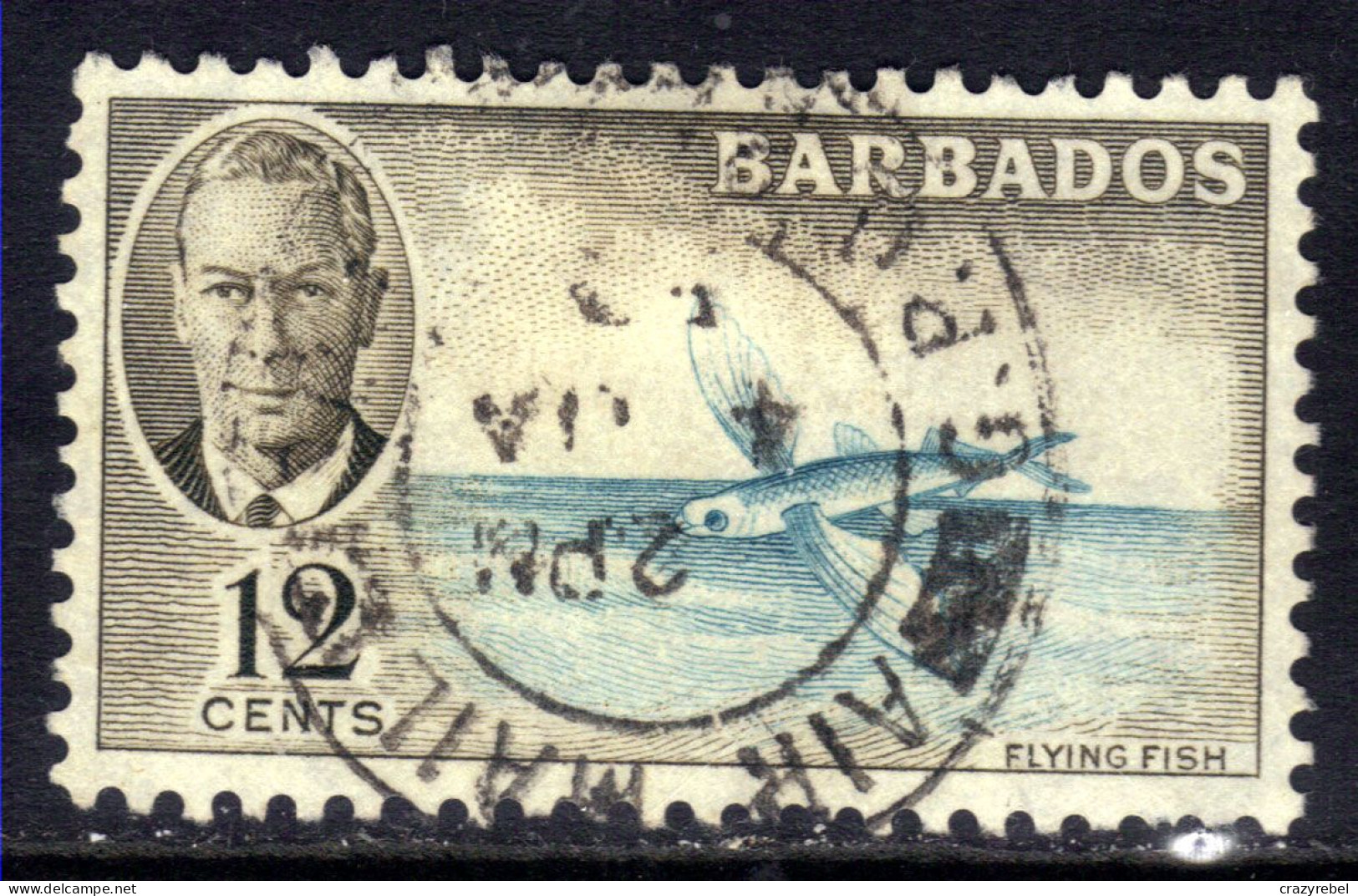 Barbados 1950 KGV1 12ct Winged Flying Fish Used SG 277 ( J566 ) - Barbados (...-1966)