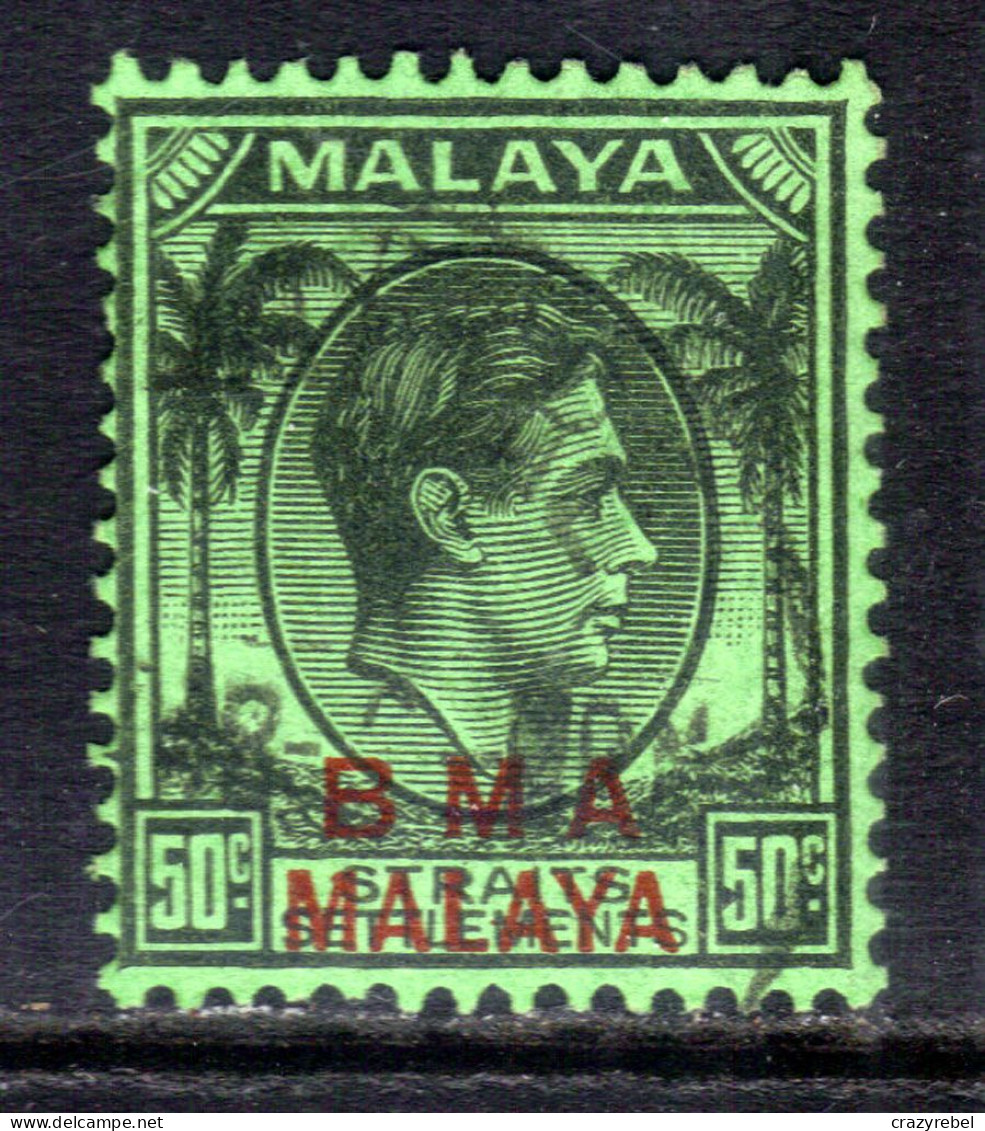 Malaya 1945 - 48 KGV1 50ct Emerald BMA OVPT Used SG 14 Die 1 ( K877 ) - Malaya (British Military Administration)