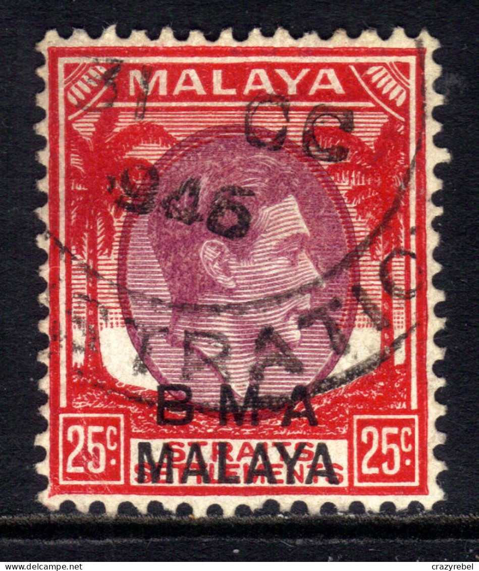 Malaya 1945 - 48 KGV1 25ct Purple & Scarlet BMA OVPT Used SG 13 ( L939 ) - Malaya (British Military Administration)