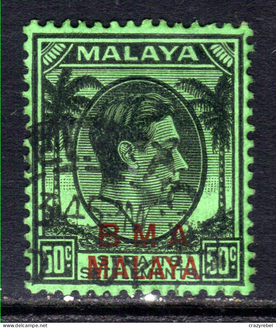 Malaya 1945 - 48 KGV1 50ct Emerald BMA OVPT Used SG 14 Die 1 ( K821 ) - Malaya (British Military Administration)