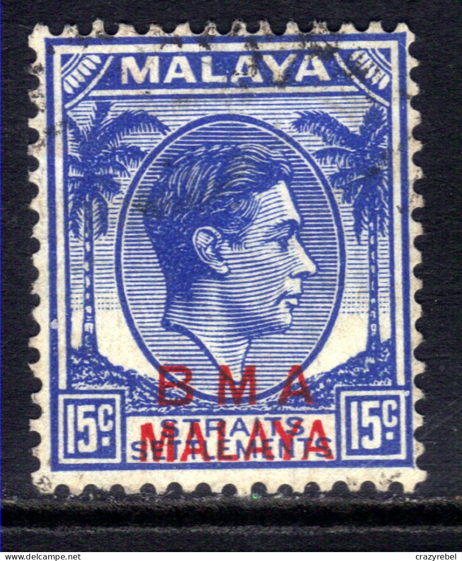 Malaya 1945 - 48 KGV1 15ct Ultramarine BMA OVPT Used SG 12a Die 2  ( L934  ) - Malaya (British Military Administration)