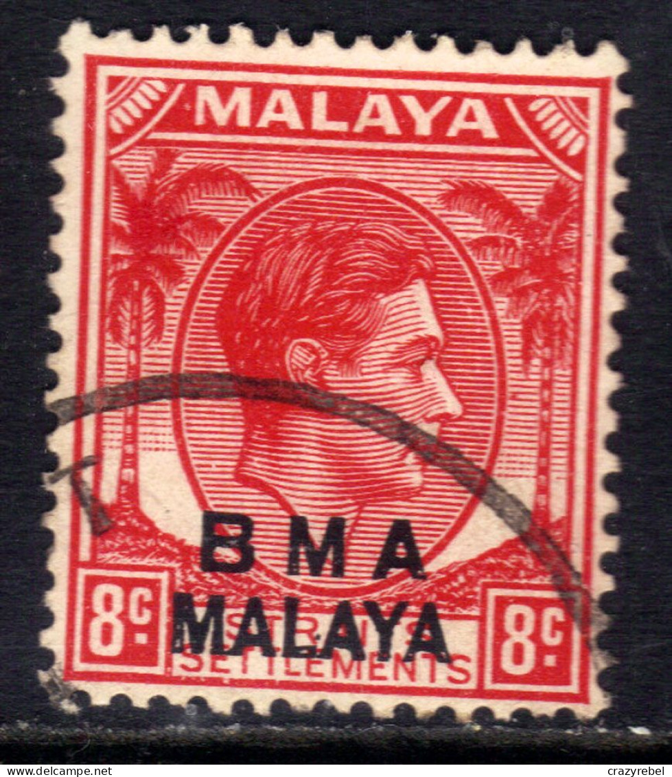 Malaya 1945 - 48 KGV1 8ct Scarlet BMA OVPT Used SG 7 Die 2 ( K1034 ) - Malaya (British Military Administration)