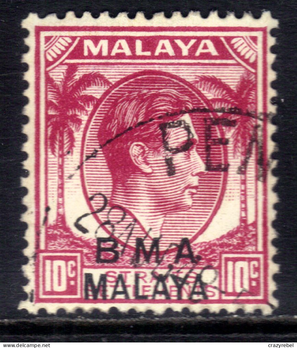 Malaya 1945 - 48 KGV1 10 Ct  Purple BMA OVPT Used Die 1 SG  8 ( K1495 ) - Malaya (British Military Administration)