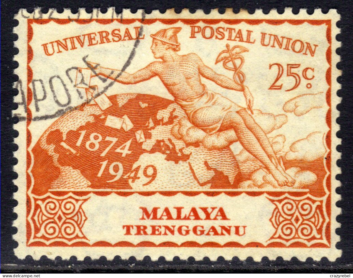 Trengganu Malaya 1949 KGV1 25ct UPU Postal Union Used SG 65 ( K604 ) - Trengganu