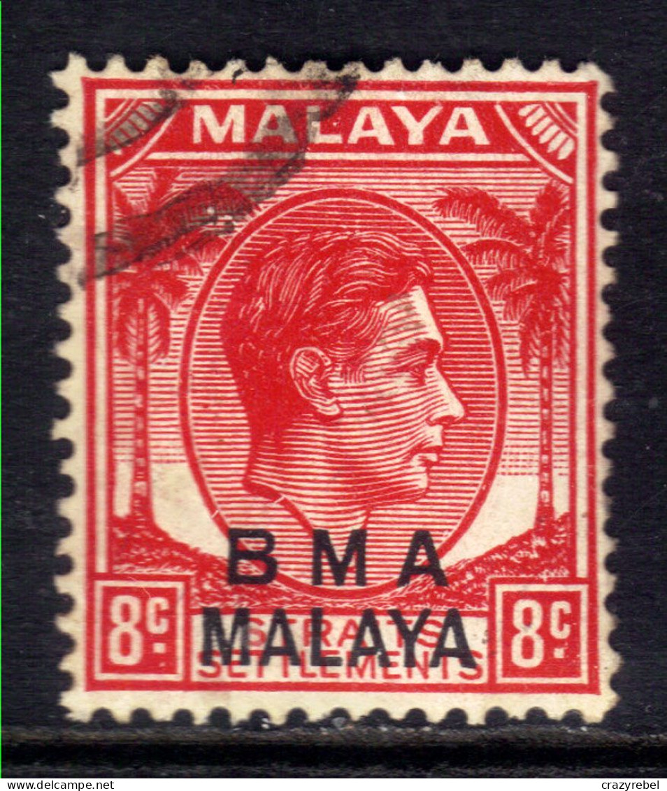 Malaya 1945 - 48 KGV1 8ct Scarlet BMA OVPT Used SG 7 Die 2 ( K1004 ) - Malaya (British Military Administration)