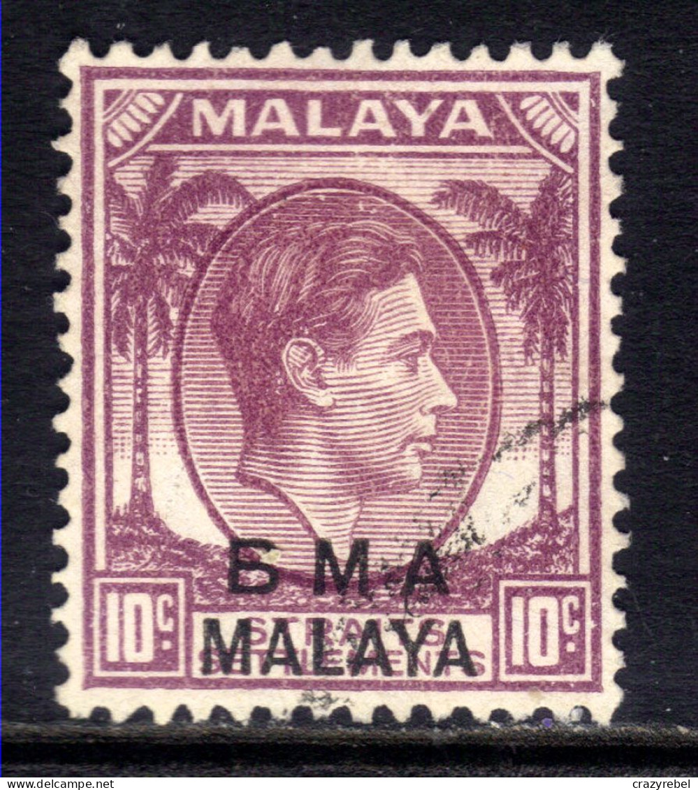 Malaya 1945 - 48 KGV1 10 Ct Slate Purple BMA OVPT Used Die 1 SG  8b ( K1139 ) - Malaya (British Military Administration)
