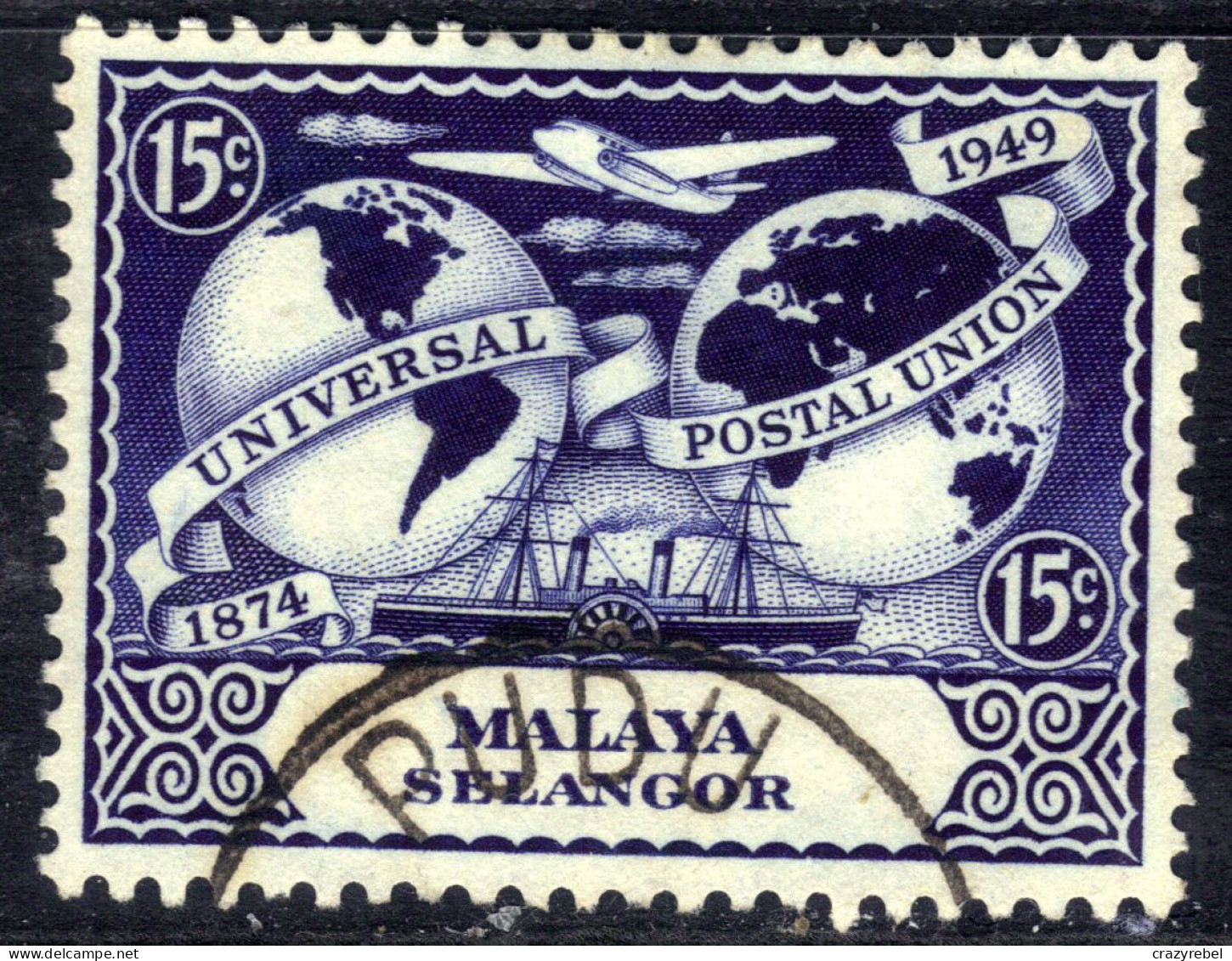 Selangor Malaya 1949 KGV1 15ct UPU Postal Union Used SG 112 ( E887 ) - Selangor