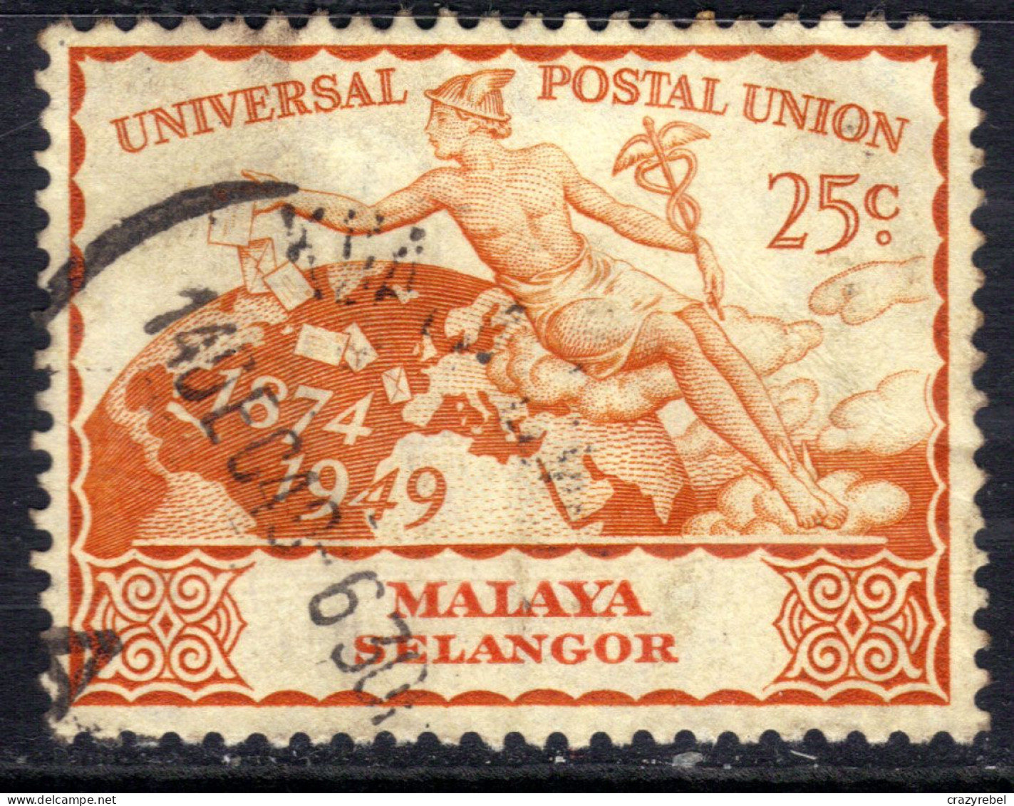 Selangor Malaya 1949 KGV1 25ct UPU Postal Union Used SG 113 ( E399 ) - Selangor