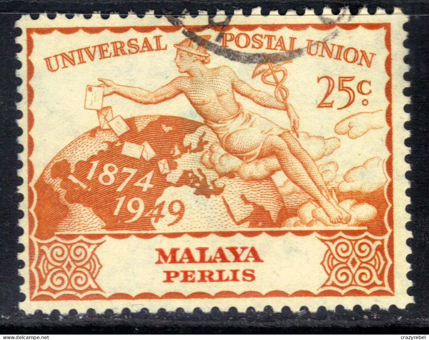 Perlis Malaya 1949 KGV1 25ct UPU Postal Union Used SG 5 ( E1240 ) - Perlis