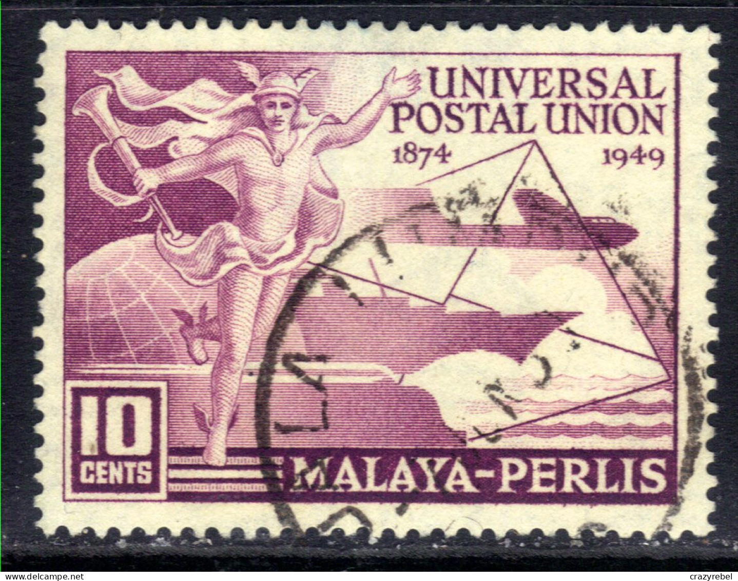 Perlis Malaya 1949 KGV1 10ct UPU Postal Union Used SG 3 ( E1265 ) - Perlis