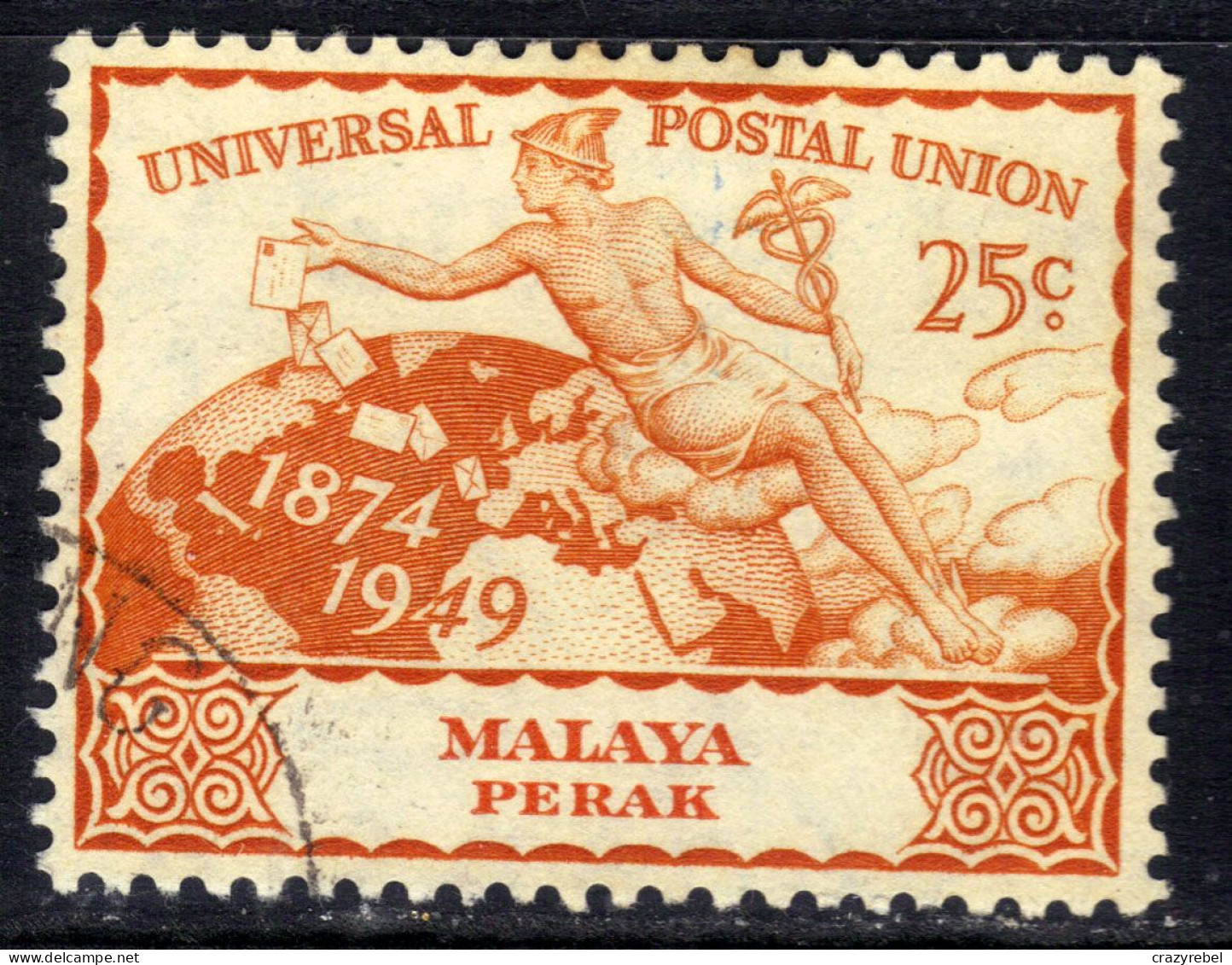 Perak Malaya 1949 KGV1 25ct UPU Postal Union Used SG 126 ( F1442 ) - Perak