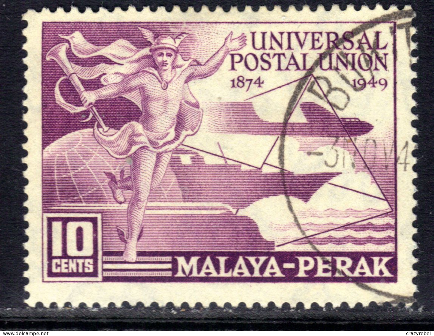 Perak Malaya 1949 KGV1 10ct UPU Postal Union Used SG 124 ( F1447 ) - Perak
