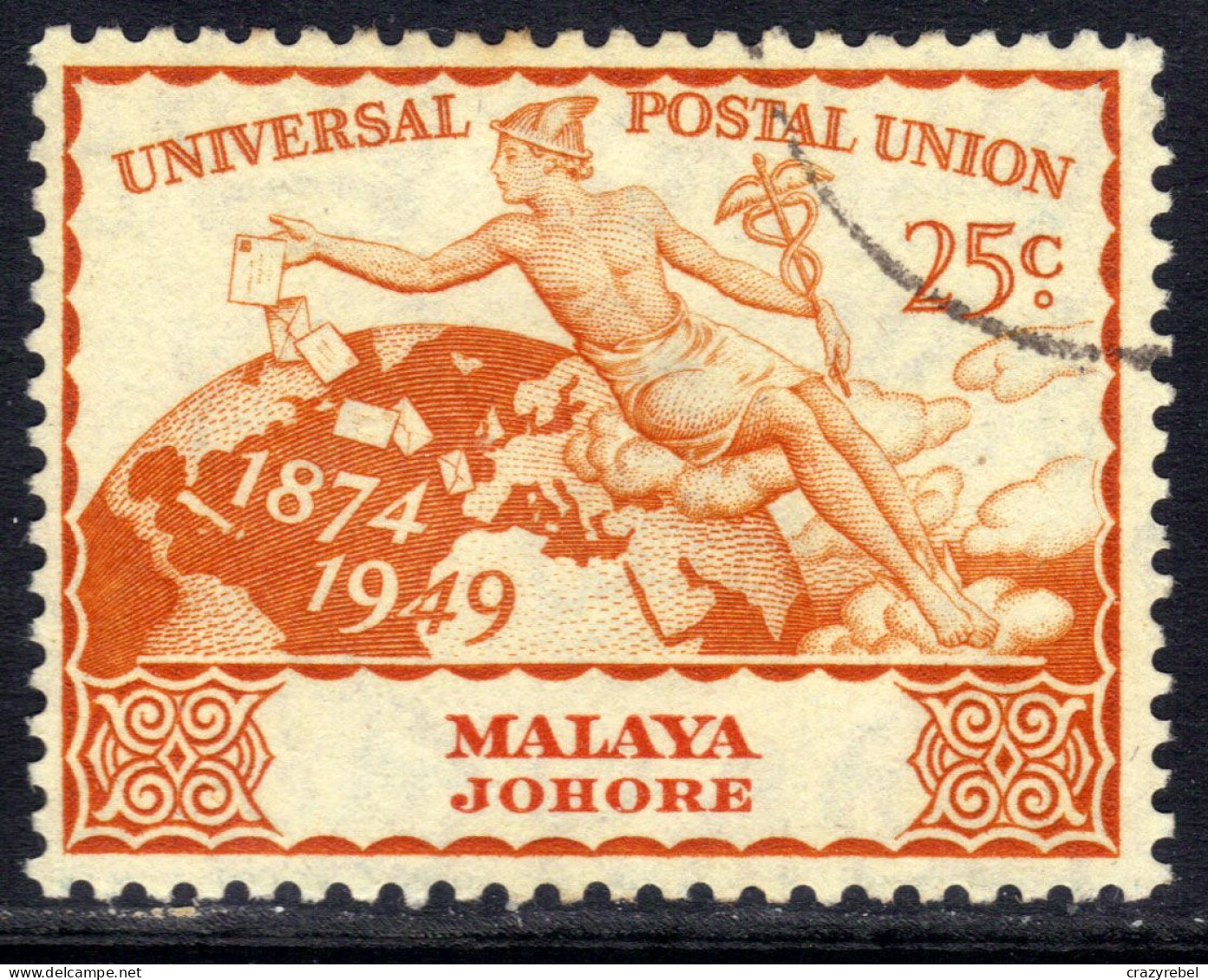 Johore Malaya 1949 KGV1 25ct UPU Postal Union Used SG 150 ( E238 ) - Johore