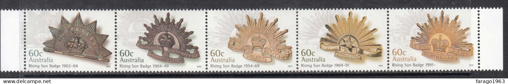 2012 Australia Military Badges Complete Strip Of 5 MNH @ BELOW FACE VALUE - Mint Stamps