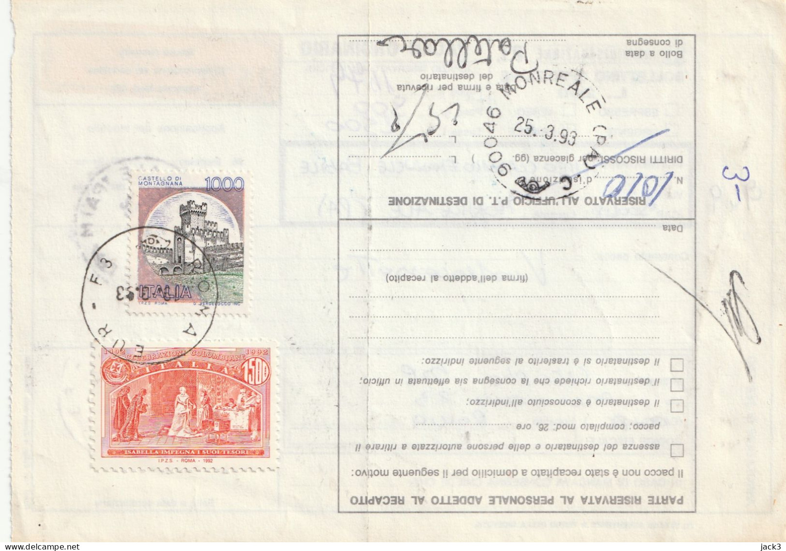 BOLLETTINO PACCHI - COLOMBO ALB. - Postal Parcels