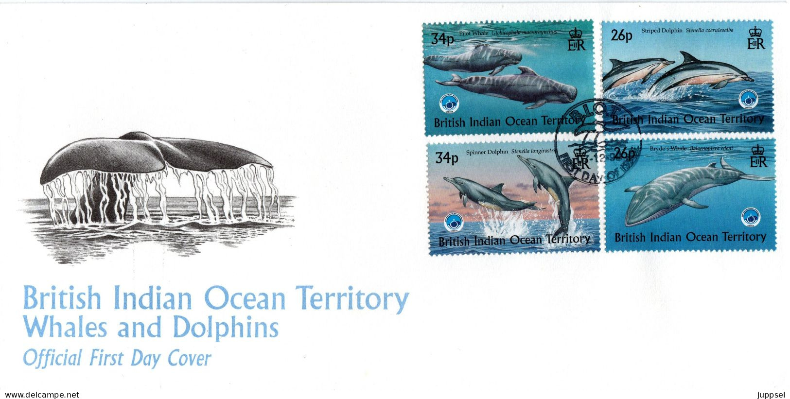 FDC  BRITISH INDIAN OCEAN TERRITORY,  Whales An Dolphins   /  Lettre De Première Jour,  Baleines Et Dauphins   1998 - Dauphins