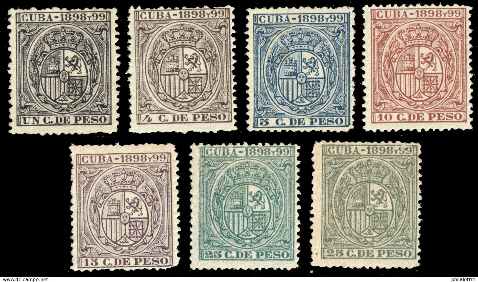 ESPAGNE / ESPANA - COLONIAS (Cuba) 1898 "TIMBRE MOVIL" Fulcher 1351/4/5 Y No Enlistado (Forbin 25/28/29x2) - Nuevo **/* - Kuba (1874-1898)