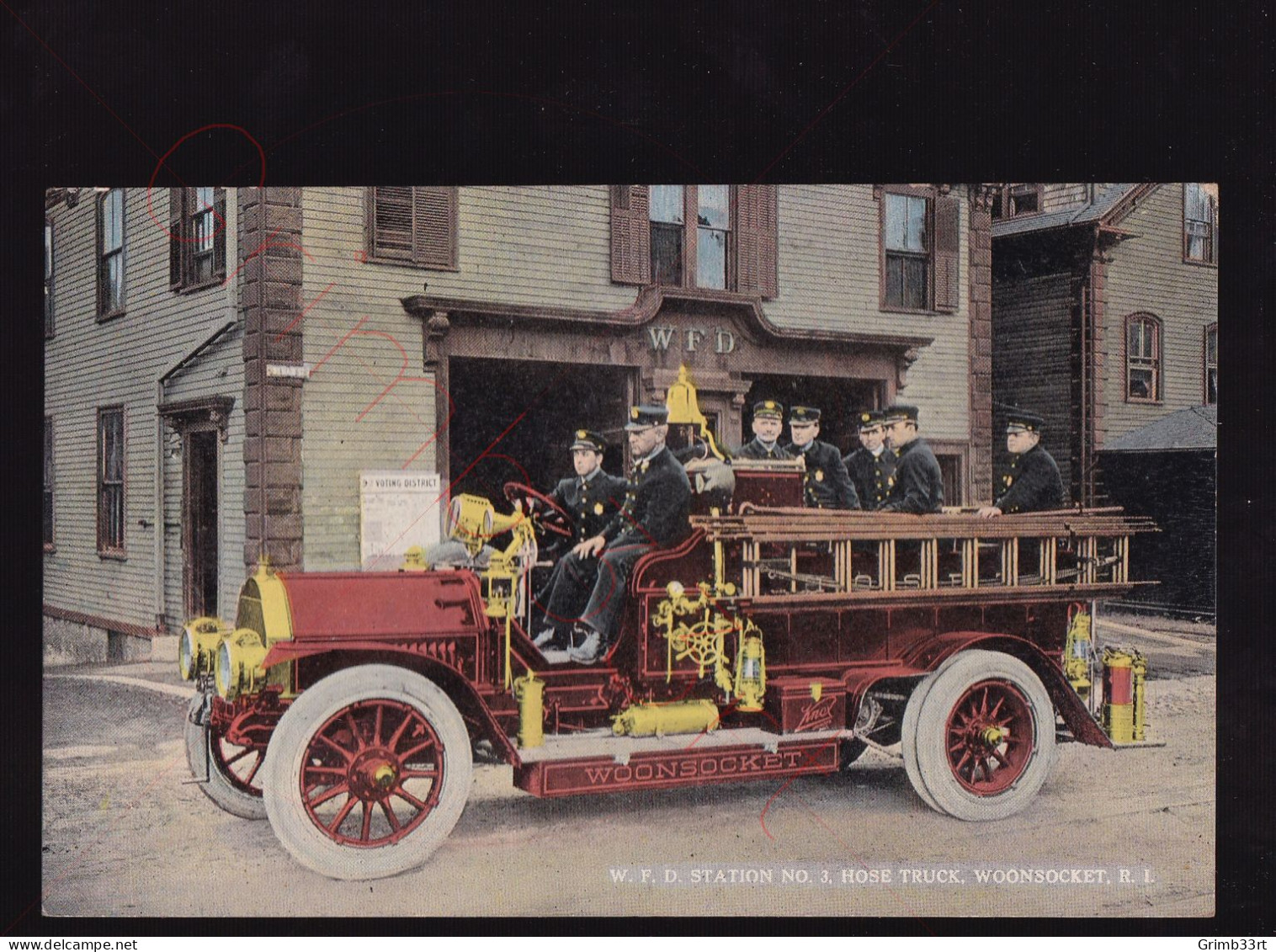 Woonsocket - Woonsocket Fire Department Station No. 3 - Hose Truck - Postkaart - Woonsocket