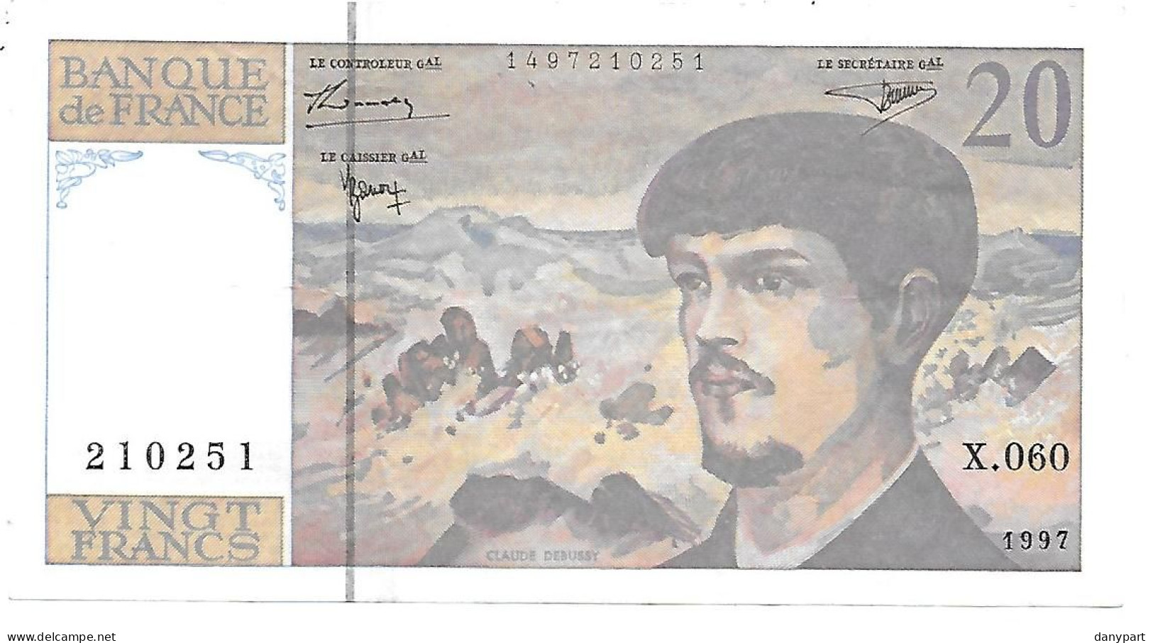 FRANCE 20F DEBUSSY BILLET ÉMIS EN 1997 SÉRIE X.060 TRES BEL ETAT VOIR 2 SCANS - 20 F 1980-1997 ''Debussy''